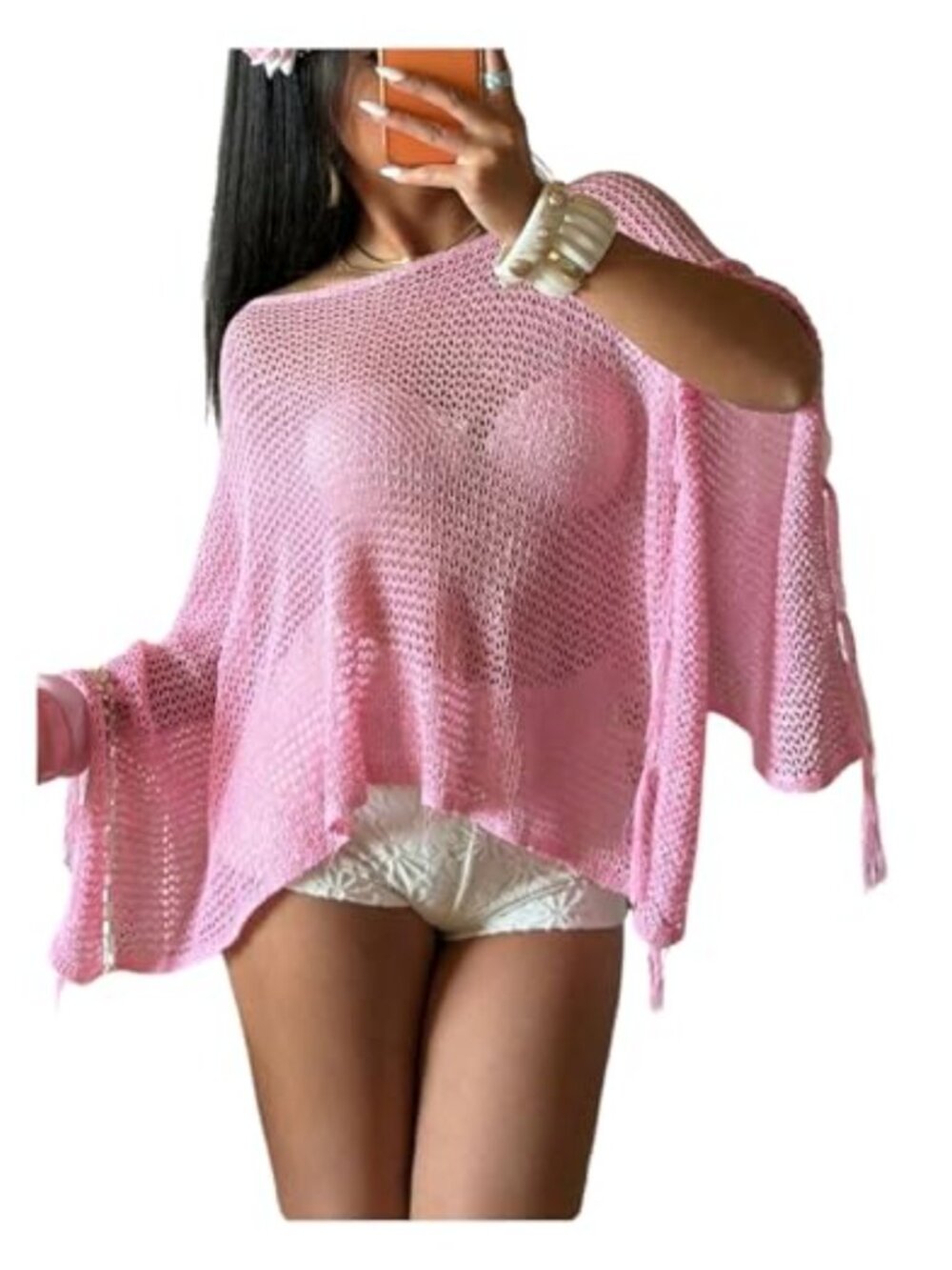Off Shoulder Knit Poncho Top Crochet Cover Up Shrug Women's Sweater